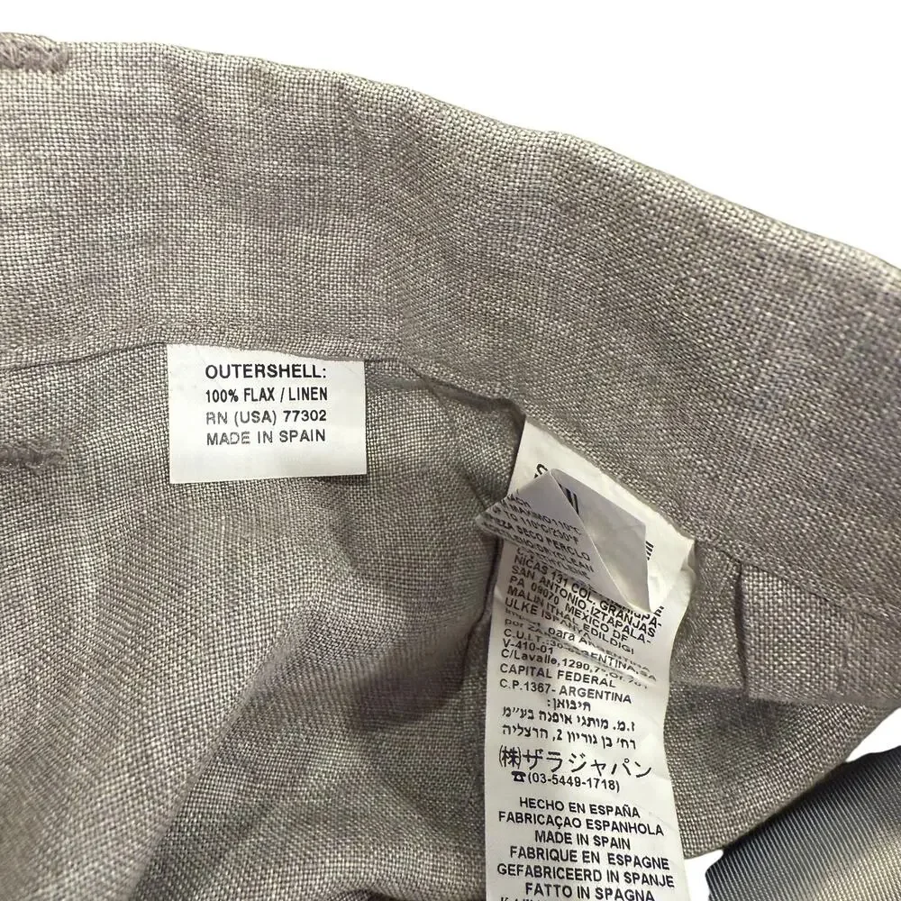 Zara Woman Flax Linen Pants SZ 8 Gray Lined Tie Wide Leg Classy Work Casual